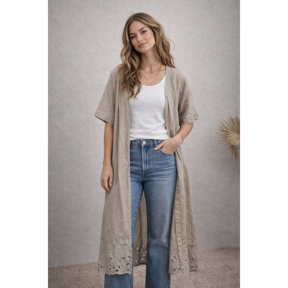 ROSEMARINE Linen Blend Duster Kimono Cardigan Beige‎ Size S